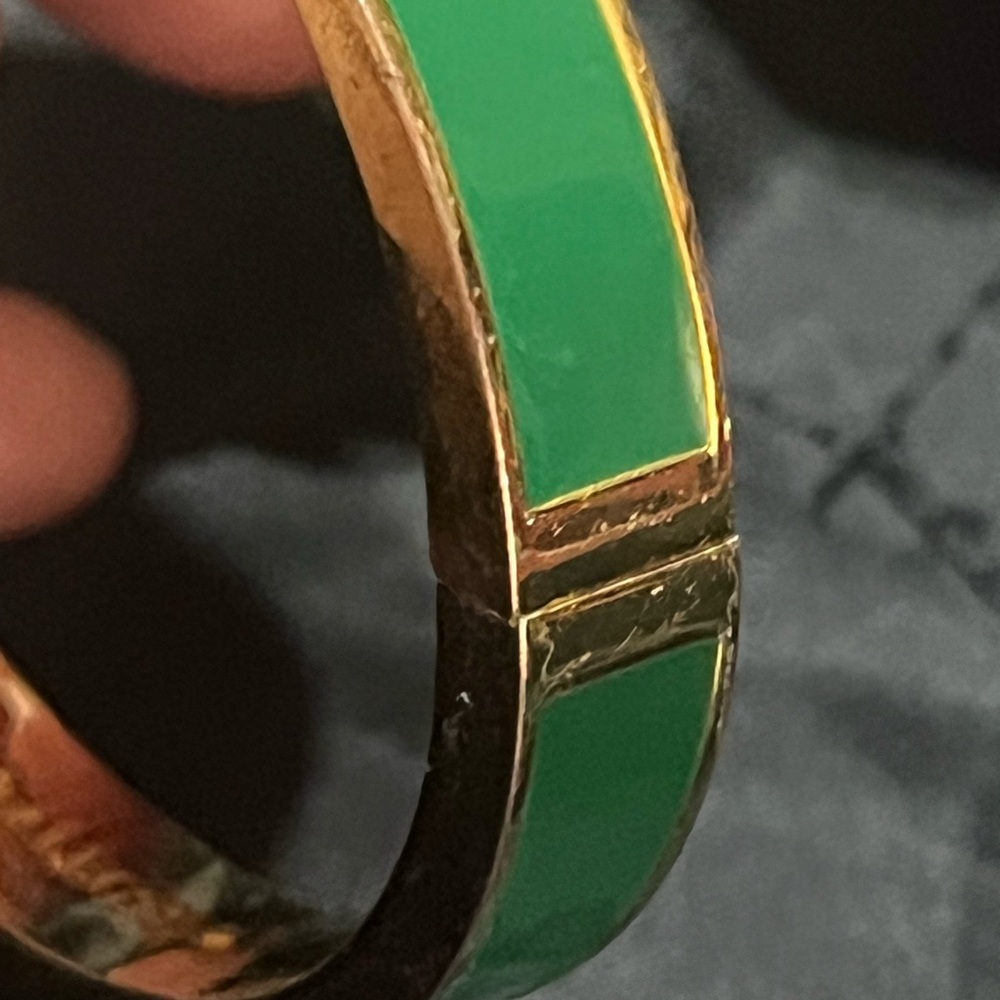 Talbots Signed Green Enamel Hinged Bangle Bracele… - image 6